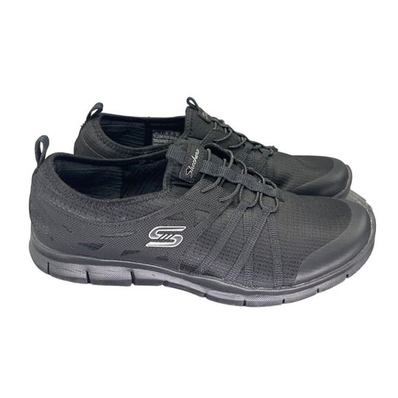 Skechers Shoes Womens 10 Gratis Tempos Black Slip On Comfort Walking Vacation - Picture 1 of 9